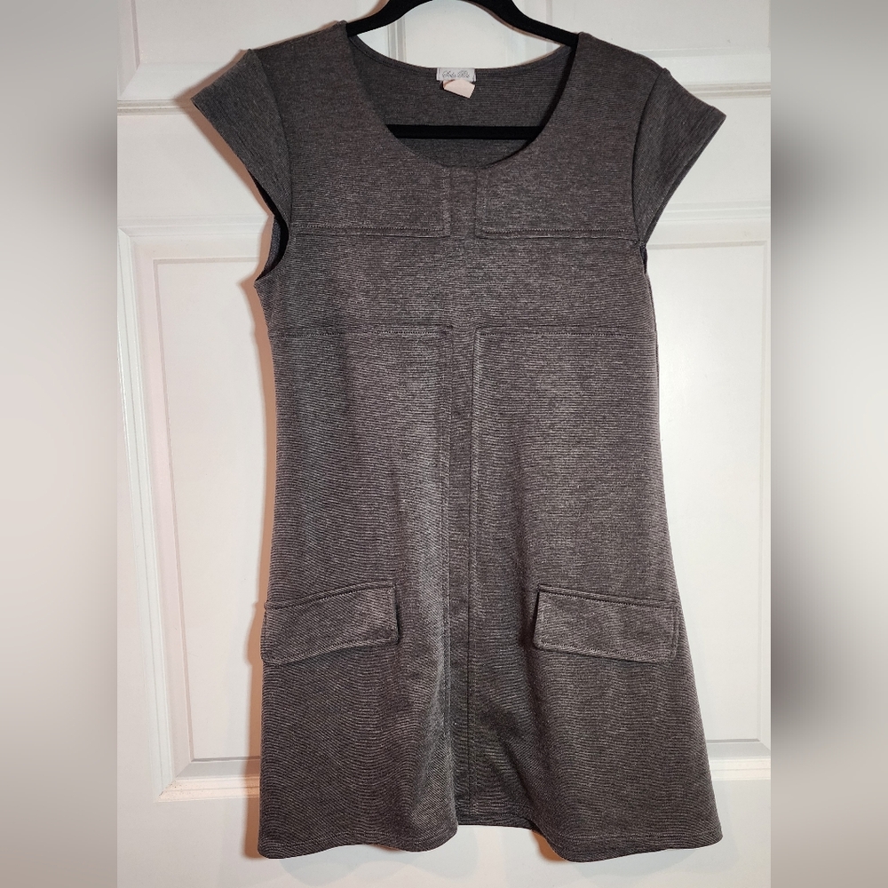 Soda Blue Vintage Stretchy Gray Cap Sleeve Dress with Pockets L
